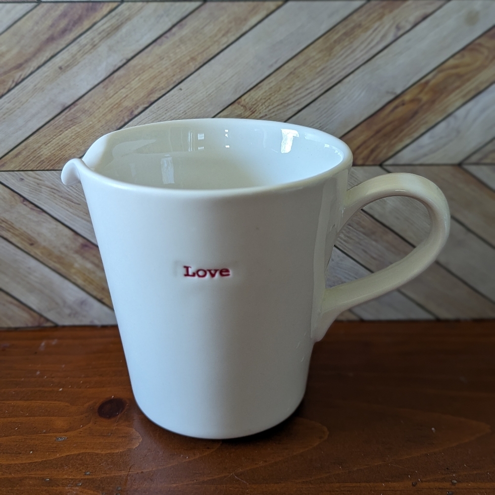 Ceramic Porcelain White Creamer/Gravy Mug "Love" by Keith Brymer Jones